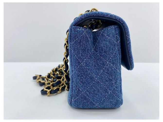 Borsa a Spalla Chanel Mini Matelassé Blu - vista 5