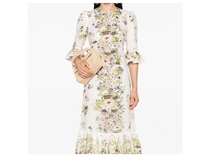 Zimmermann Halliday Leinen-Maxikleid mit Blumenmuster Braun Pink Weiß Grün Lila - Ansicht 3