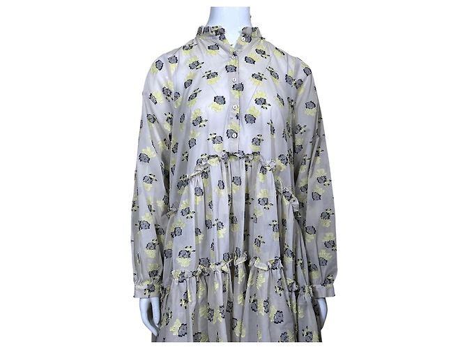 Stella Nova Kleid mit Blumenprint und Volants Beige Gelb - Ansicht 2