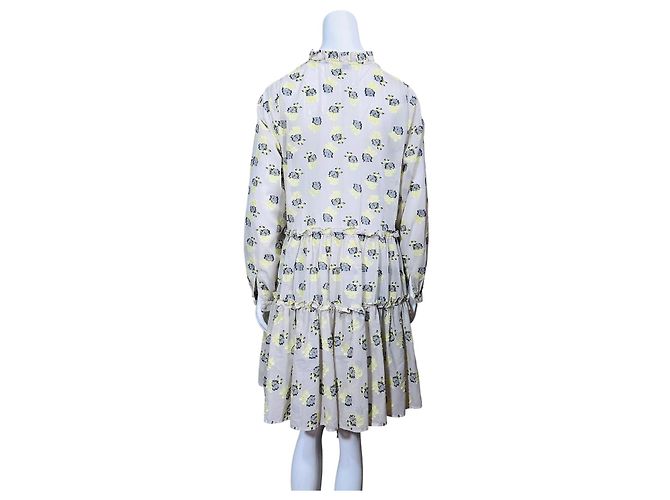 Stella Nova Kleid mit Blumenprint und Volants Beige Gelb - Ansicht 4