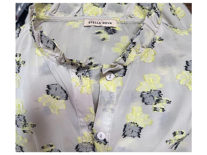 Stella Nova Kleid mit Blumenprint und Volants Beige Gelb - Ansicht 5