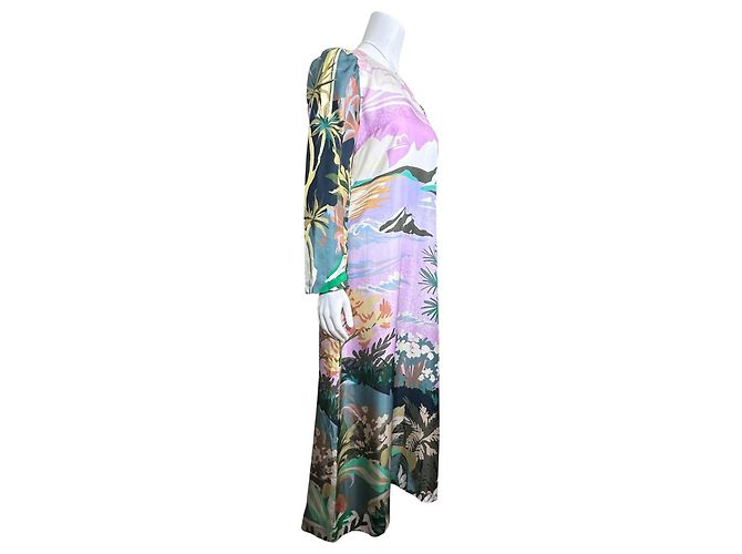 Autre Marque Vestido midi de seda estampado Munthe Castaño Rosa Blanco Multicolor Verde Púrpura - vista 3