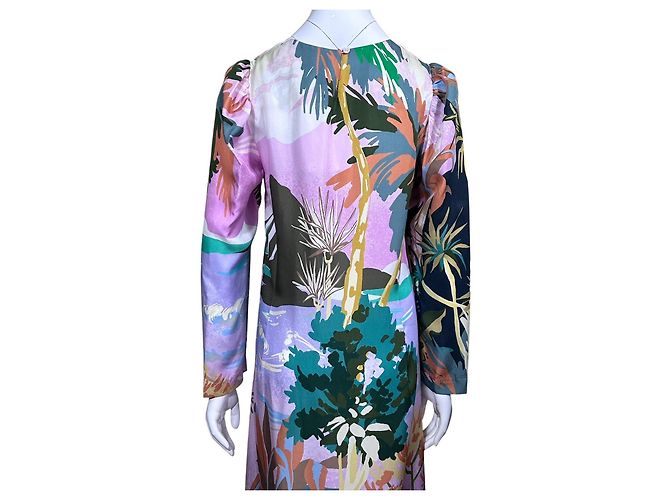 Autre Marque Vestido midi de seda estampado Munthe Castaño Rosa Blanco Multicolor Verde Púrpura - vista 5