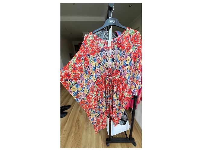 Shanghai Tang Shan Top Kaftán de seda floral Rosa Blanco Roja Azul Verde Púrpura Amarillo - vista 2