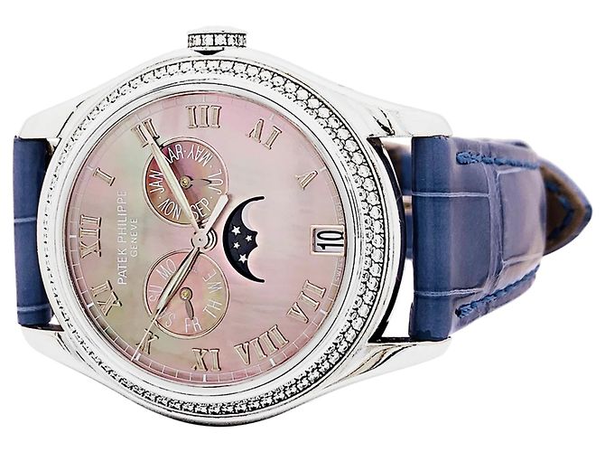 Reloj Patek Philippe, "Annual Calendar", blanco, nácar, diamantes. - vista 2