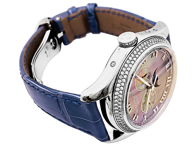 Reloj Patek Philippe, "Annual Calendar", blanco, nácar, diamantes. - vista 4