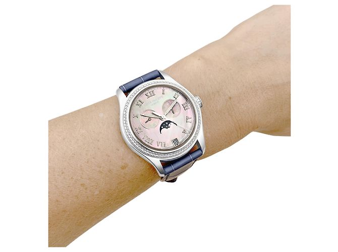 Reloj Patek Philippe, "Annual Calendar", blanco, nácar, diamantes. - vista 5