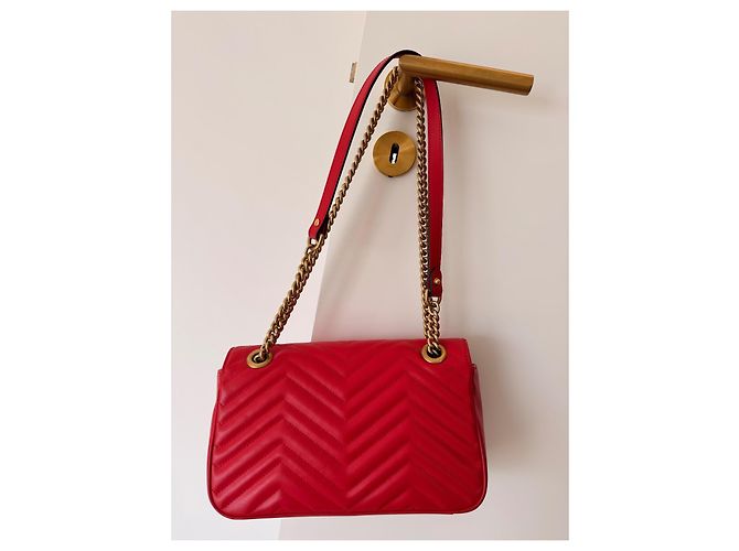 Gucci Marmont Piccola Borsa a Tracolla in Pelle Rossa Rosso - vista 6