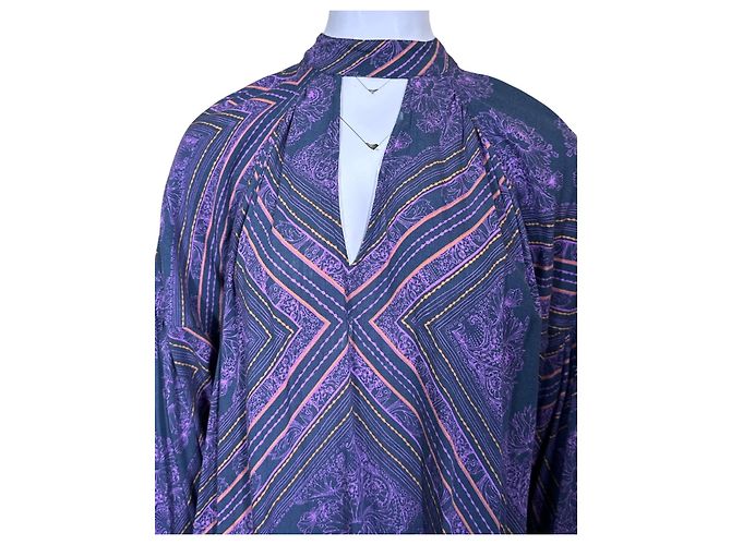 Blusa de manga longa com decote em V e estampa floral roxa Free People Roxo Azul escuro - vista 2