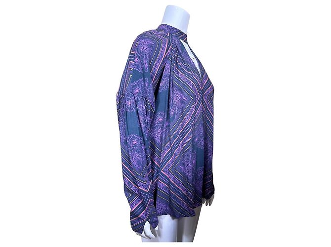 Blusa de manga longa com decote em V e estampa floral roxa Free People Roxo Azul escuro - vista 3