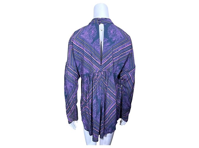 Blusa de manga longa com decote em V e estampa floral roxa Free People Roxo Azul escuro - vista 4