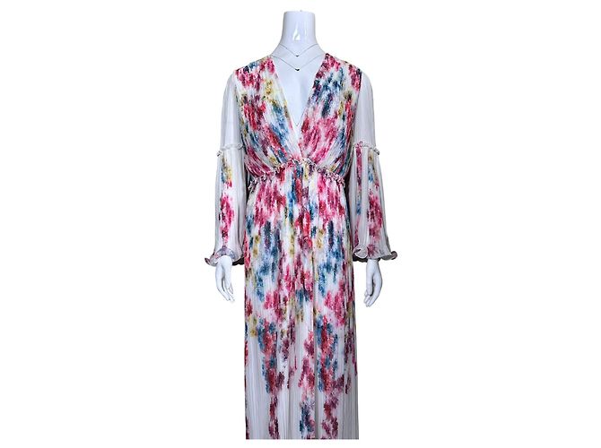 Autre Marque Costarellos Plissee-Maxikleid aus Georgette mit Blumenmuster Weiß Mehrfarben - Ansicht 2