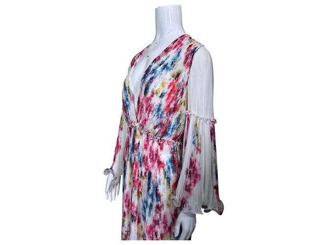Autre Marque Costarellos Plissee-Maxikleid aus Georgette mit Blumenmuster Weiß Mehrfarben - Ansicht 3