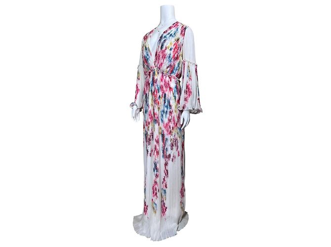 Autre Marque Costarellos Plissee-Maxikleid aus Georgette mit Blumenmuster Weiß Mehrfarben - Ansicht 4