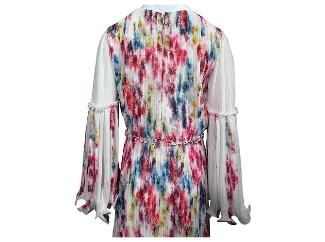 Autre Marque Costarellos Plissee-Maxikleid aus Georgette mit Blumenmuster Weiß Mehrfarben - Ansicht 6