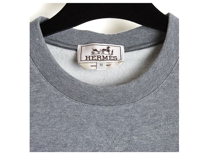 Hermès graues Baumwoll-Sweatshirt mit schwarzem Leder-Pferdekopf - Ansicht 2