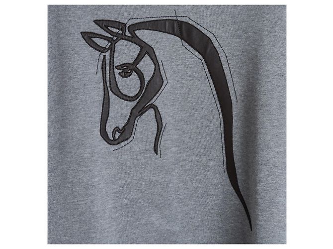 Hermès graues Baumwoll-Sweatshirt mit schwarzem Leder-Pferdekopf - Ansicht 3