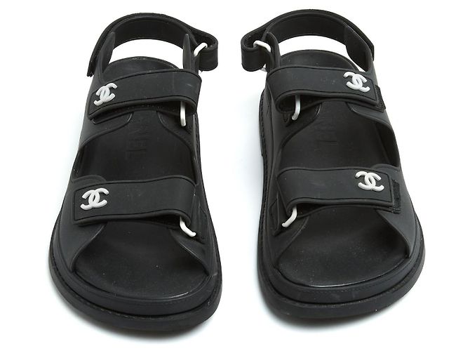 Chanel Sandales Dad Noir EU38 Gomma Nera White CC Sandali Dad Scarpe UK5 US7.5 Nero - vista 2