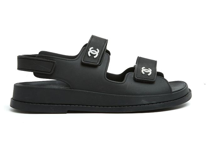 Chanel Sandales Dad Noir EU38 Gomma Nera White CC Sandali Dad Scarpe UK5 US7.5 Nero - vista 3