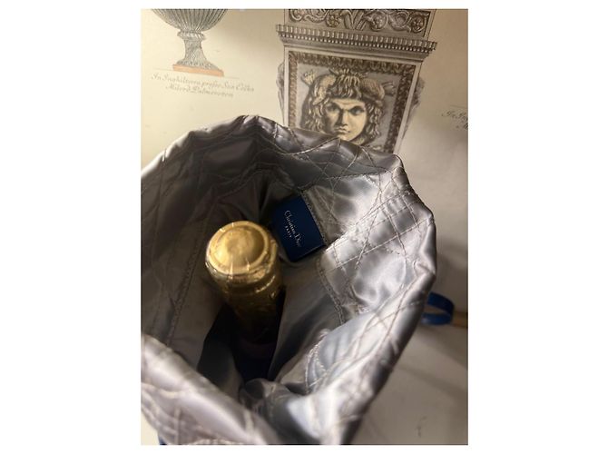 Zaino Christian Dior Cannage Pommery Champagne Argento e Blu Silver hardware - vista 3