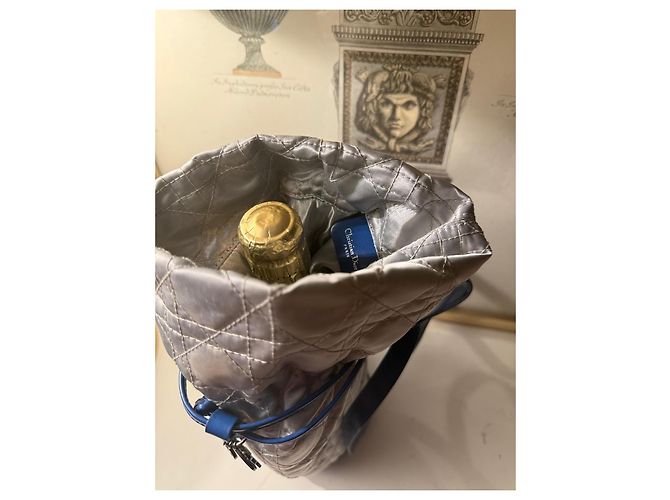 Zaino Christian Dior Cannage Pommery Champagne Argento e Blu Silver hardware - vista 4