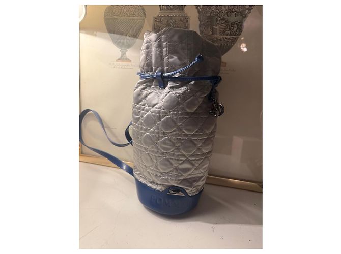 Zaino Christian Dior Cannage Pommery Champagne Argento e Blu Silver hardware - vista 8