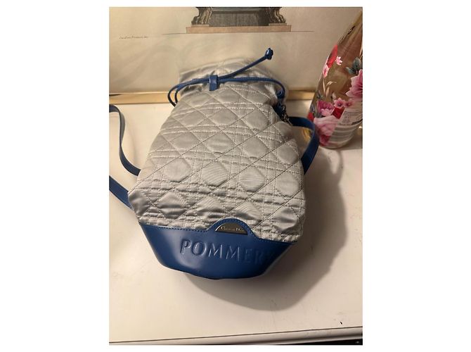 Zaino Christian Dior Cannage Pommery Champagne Argento e Blu Silver hardware - vista 9
