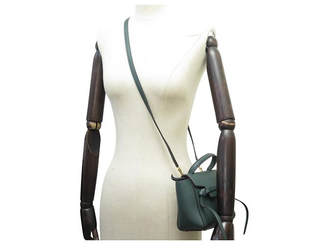 16 Céline NUOVA BORSA CELINE BELT PICO 194263 PELLE GRANULATA VERDE CON TRACCOLLA - vista 7