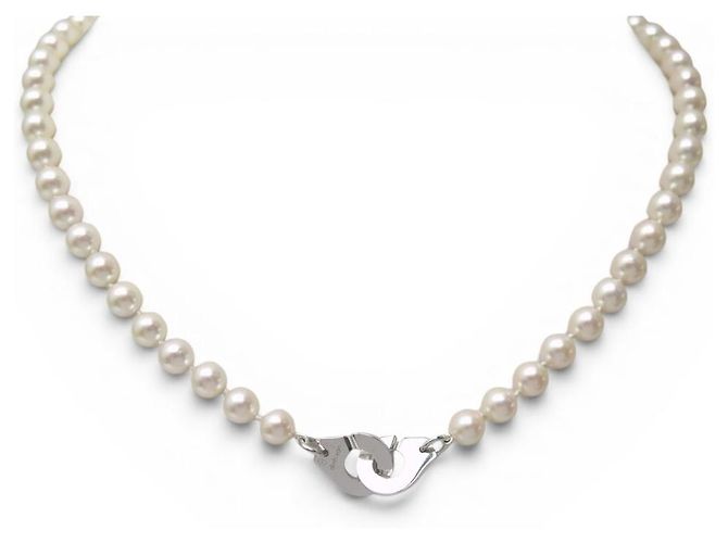 NUOVO COLLANA DINH VAN MANOLETTE R12 IN ORO BIANCO 18K E PERLE AKOYA Argento - vista 2