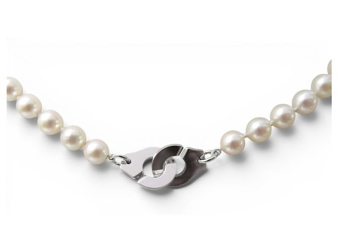 NUOVO COLLANA DINH VAN MANOLETTE R12 IN ORO BIANCO 18K E PERLE AKOYA Argento - vista 4