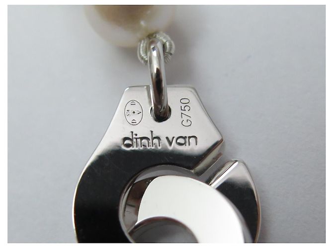 NUOVO COLLANA DINH VAN MANOLETTE R12 IN ORO BIANCO 18K E PERLE AKOYA Argento - vista 5