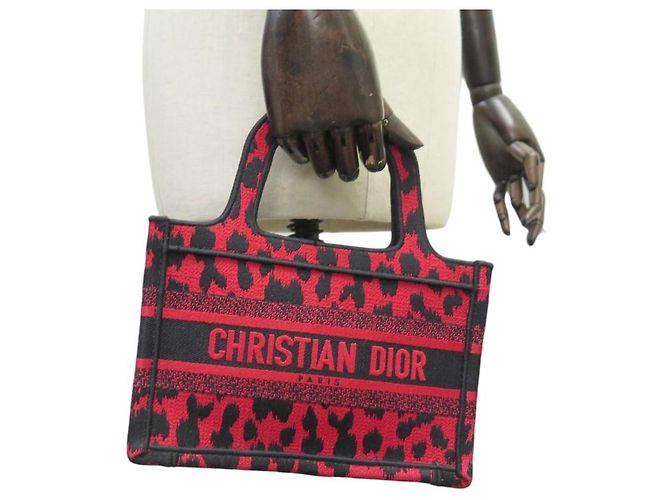 NUOVO SACCA A MANO CHRISTIAN DIOR TOTE BOOK MINI MIZZA LEOPARD ROSSO - vista 5
