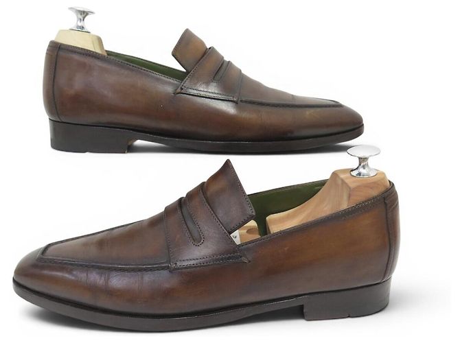 SCARPE MOCASSINI BERLUTI ANDY TAGLIA 8 42 PELLE PATINATA Marrone - vista 3