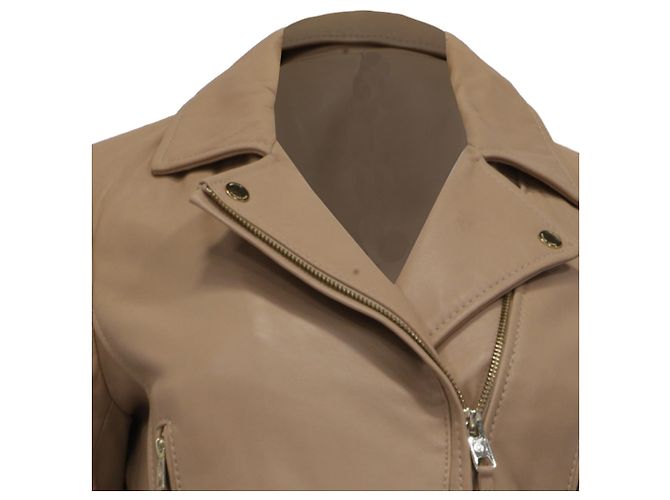 Chaqueta Moto Michael Michael Kors en cuero beige - vista 2