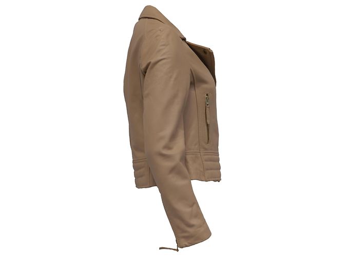 Chaqueta Moto Michael Michael Kors en cuero beige - vista 3