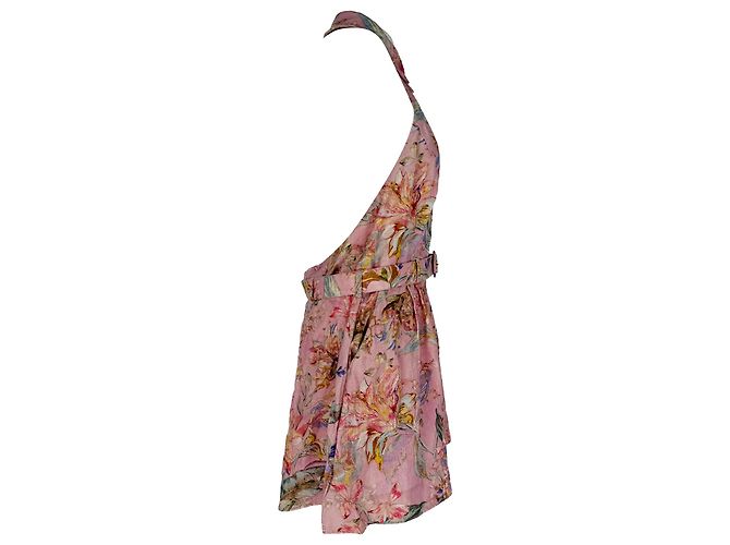 Playsuit de cuello halter Daylight de Zimmermann en lino rosa Castaño - vista 2