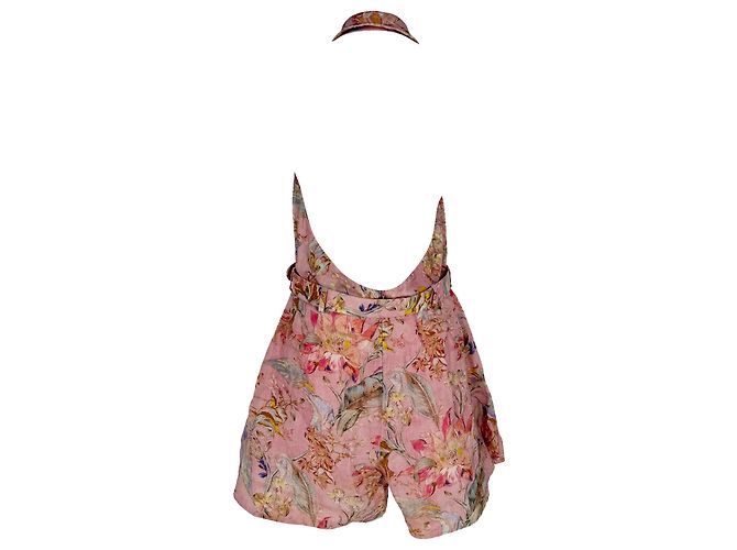 Playsuit de cuello halter Daylight de Zimmermann en lino rosa Castaño - vista 3