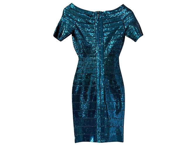 Abito bandage Carmen con paillettes Herve Leger in blu, rayon - vista 2