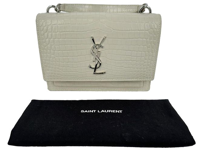 Saint Laurent Sunset Wallet on Chain aus cremefarbenem Leder mit Krokodilprägung - Ansicht 13