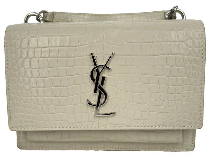 Saint Laurent Sunset Wallet on Chain aus cremefarbenem Leder mit Krokodilprägung - Ansicht 2