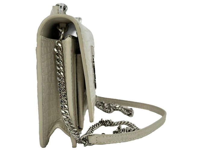 Saint Laurent Sunset Wallet on Chain aus cremefarbenem Leder mit Krokodilprägung - Ansicht 3
