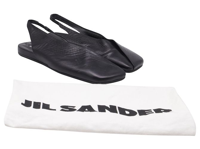 Ballerine slingback a punta quadrata in pelle nera Jil Sander Nero - vista 6