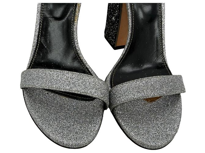 Sergio Rossi Glitter Block Heels in Silber Metallic Glitter - Ansicht 3