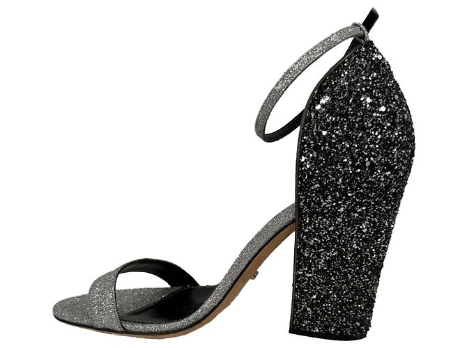 Sergio Rossi Glitter Block Heels in Silber Metallic Glitter - Ansicht 5
