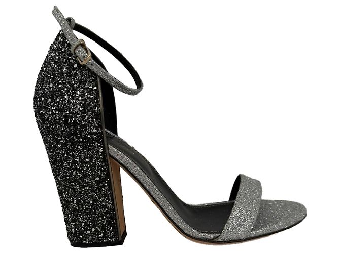 Sergio Rossi Glitter Block Heels in Silber Metallic Glitter - Ansicht 6