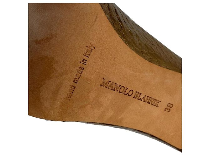 Manolo Blahnik BB Pump Pointed Toe Pumps in Bronze Snakeskin Leather Metallic - view 10