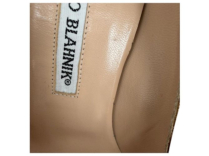 Manolo Blahnik BB Pump Pointed Toe Pumps in Bronze Snakeskin Leather Metallic - view 11