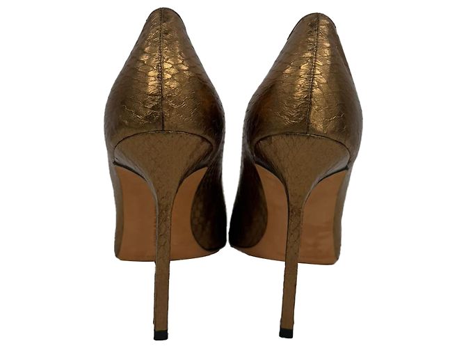 Manolo Blahnik BB Pump Pointed Toe Pumps in Bronze Snakeskin Leather Metallic - view 2