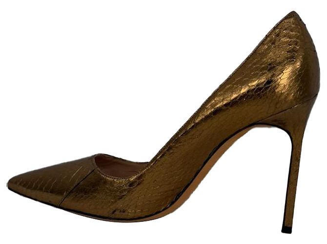 Manolo Blahnik BB Pump Pointed Toe Pumps in Bronze Snakeskin Leather Metallic - view 4
