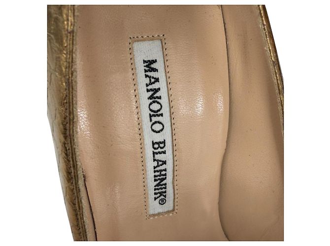 Manolo Blahnik BB Pump Pointed Toe Pumps in Bronze Snakeskin Leather Metallic - view 6